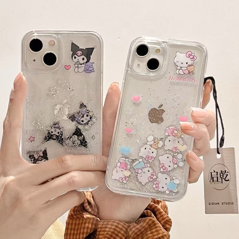 Luxury Bags In Japan - アニメ漫画のデーモンエンジェルキャットのかわいいピンクの3Dラグジュアリーグリッターアクアジェルケース iPhone 14 13 15 16