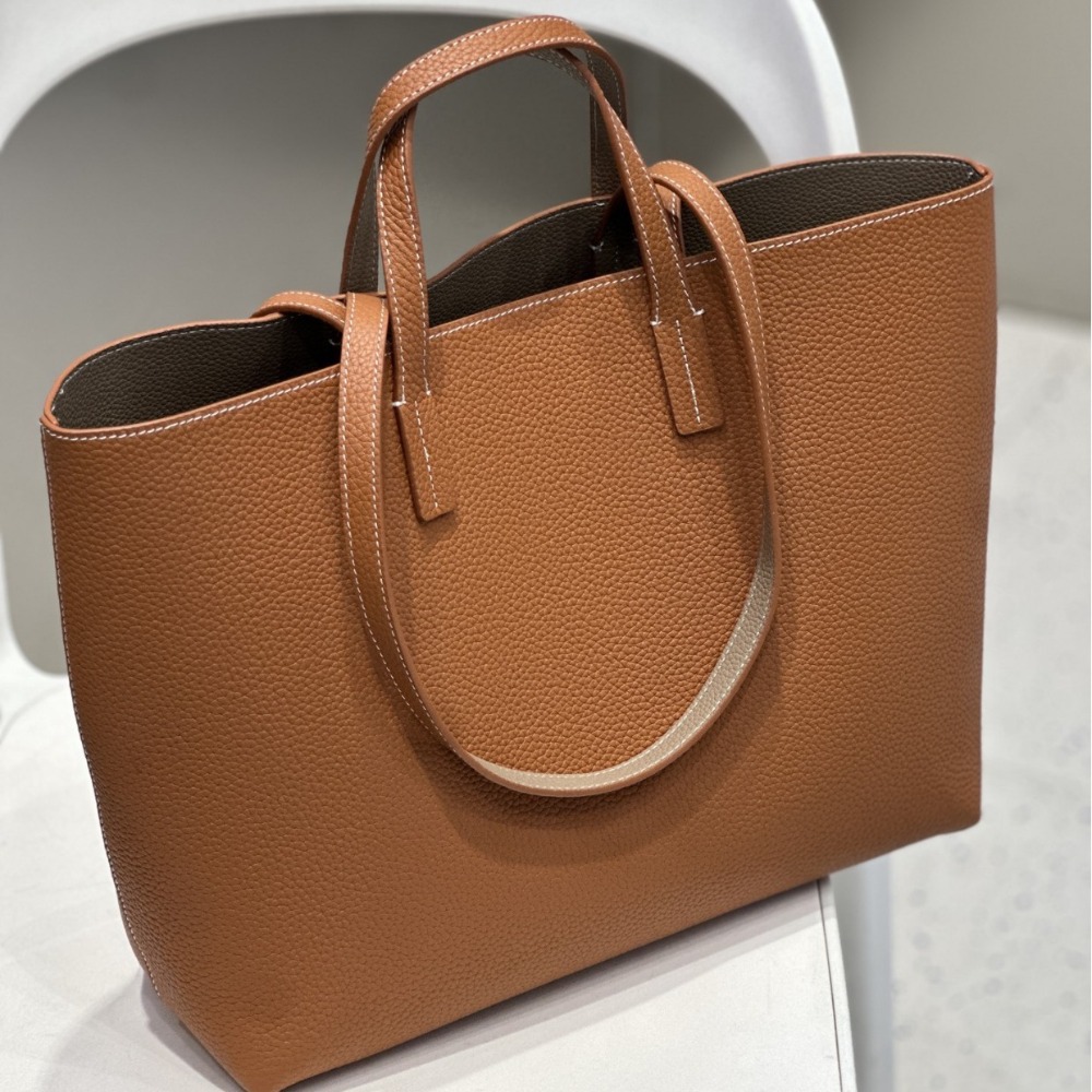 Quiet Luxury Bags Tote - 内外コントラストカラーの第一層牛革製ポータブル野菜バスケット、新しい静かなラグジュアリー通勤トートバッグ（女性用）