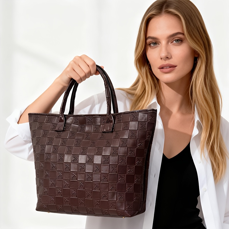 Luxury Bags Collection - ライトラグジュアリー ディープブラウン キルティング柄 レディース トートバッグ、大容量 レディース