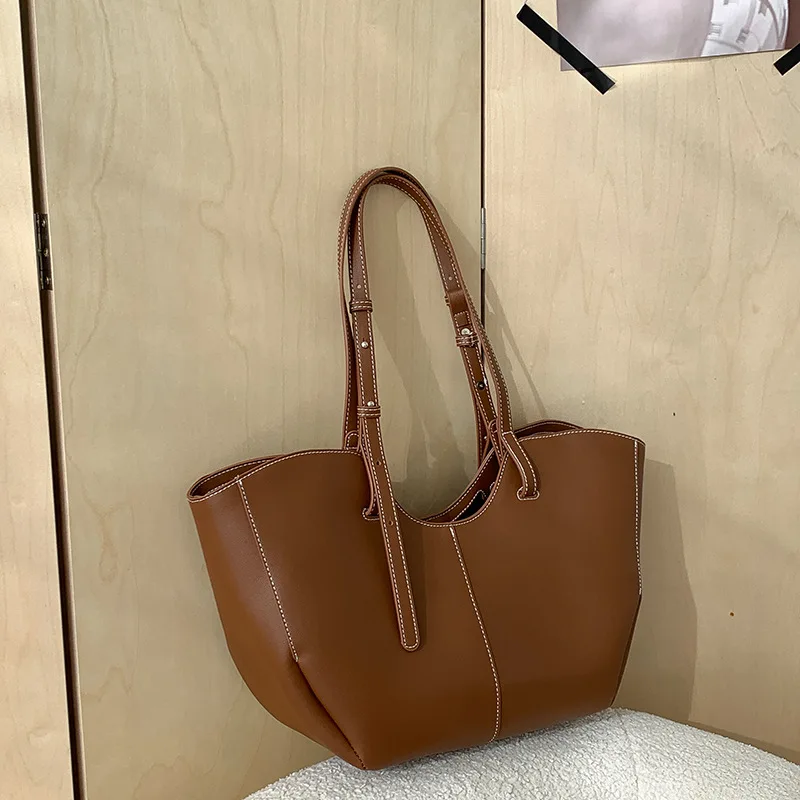 Luxury Bags Collection - ヴィンテージ女性用ハンドバッグ 大容量ポータブルショッピングショルダーバッグ 高級PUレザー レディース通勤用アンダーアームトートバッグ ボルサ