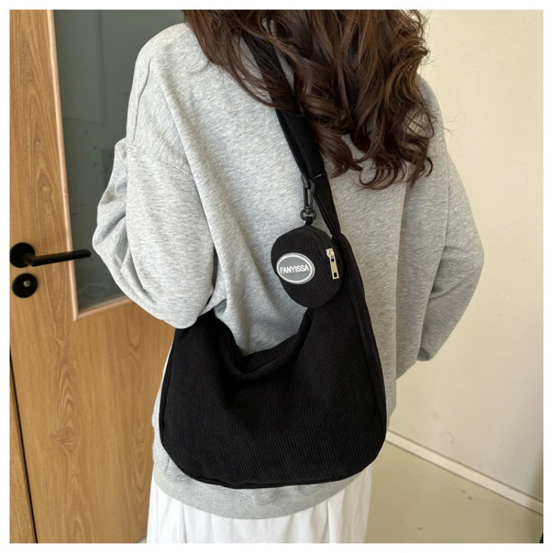 Accordion Wallet Zip - ファッションヴィンテージコーデュロイクロスボディバッグ女性用カジュアルショルダーバッグ小銭入れ女性ハンドバッグクロスボディバッグバッグペンダント付き