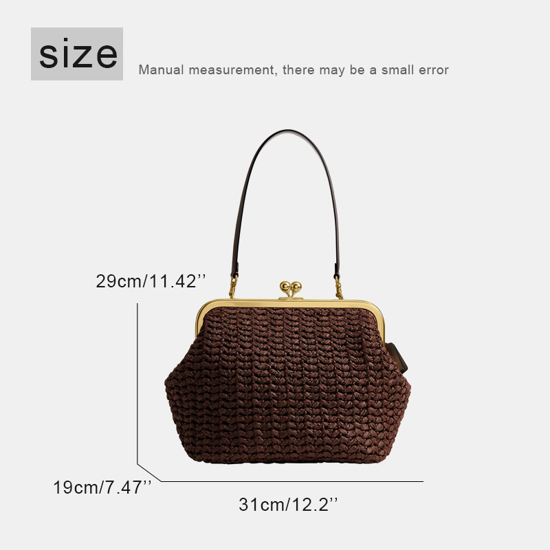 手織りキスロックフレームショルダーラフィアビーチバッグ女性用 - Luxury Bags Collection のレビューと価格