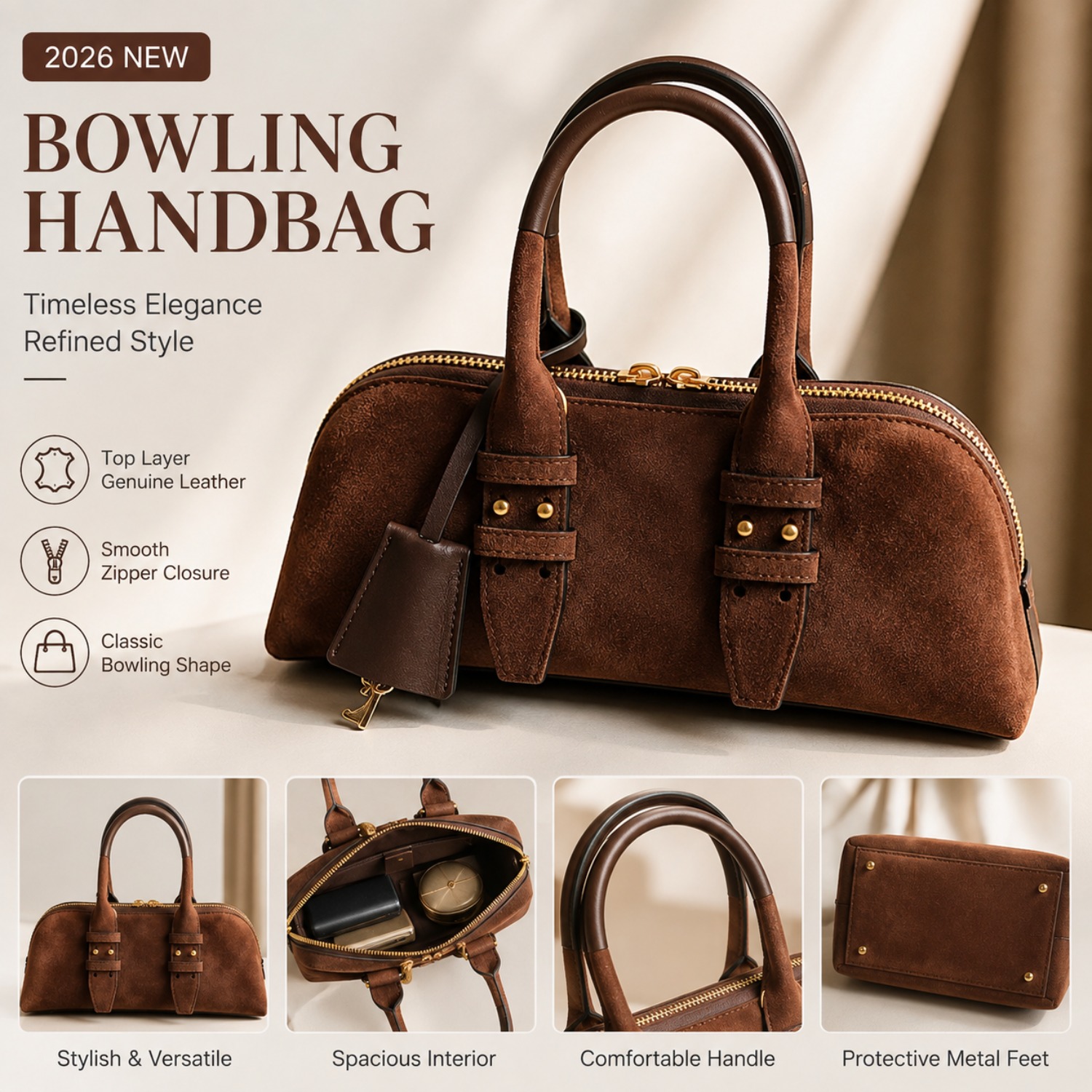 女性用本革ボーリングバッグ、ヴィンテージトップハンドルハンド - Structured Handbag Top Handle のレビューと価格
