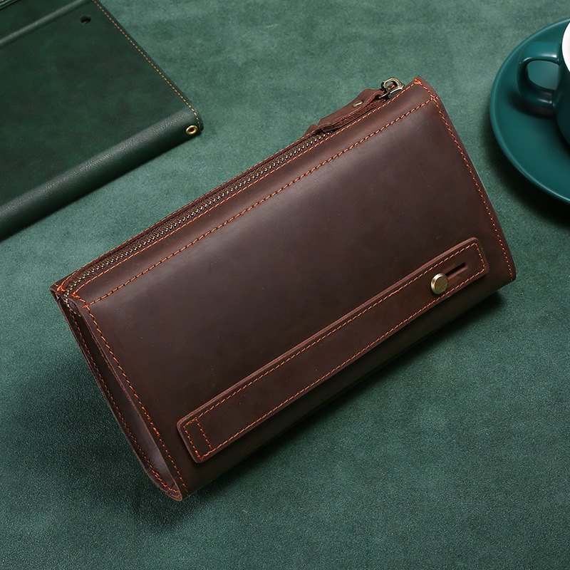 メンズクラッチロングハンドバッグビジネスヴィンテージ牛革男性 - Accordion Wallet Zip のレビューと価格