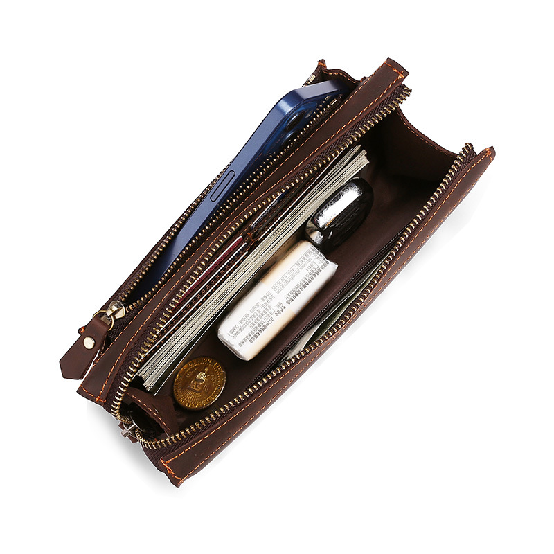 メンズクラッチロングハンドバッグビジネスヴィンテージ牛革男性 - Accordion Wallet Zip のレビューと価格