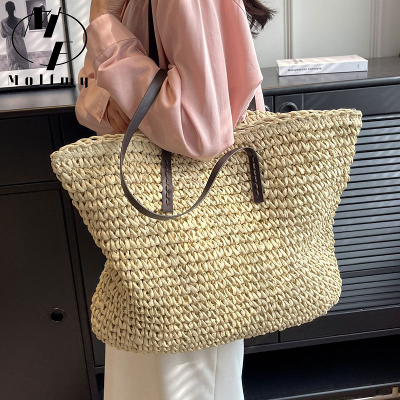 女性のための大きな編まれたストローバッグ,ビーチバッグ,大容 - Luxury Bags Collection のレビューと価格