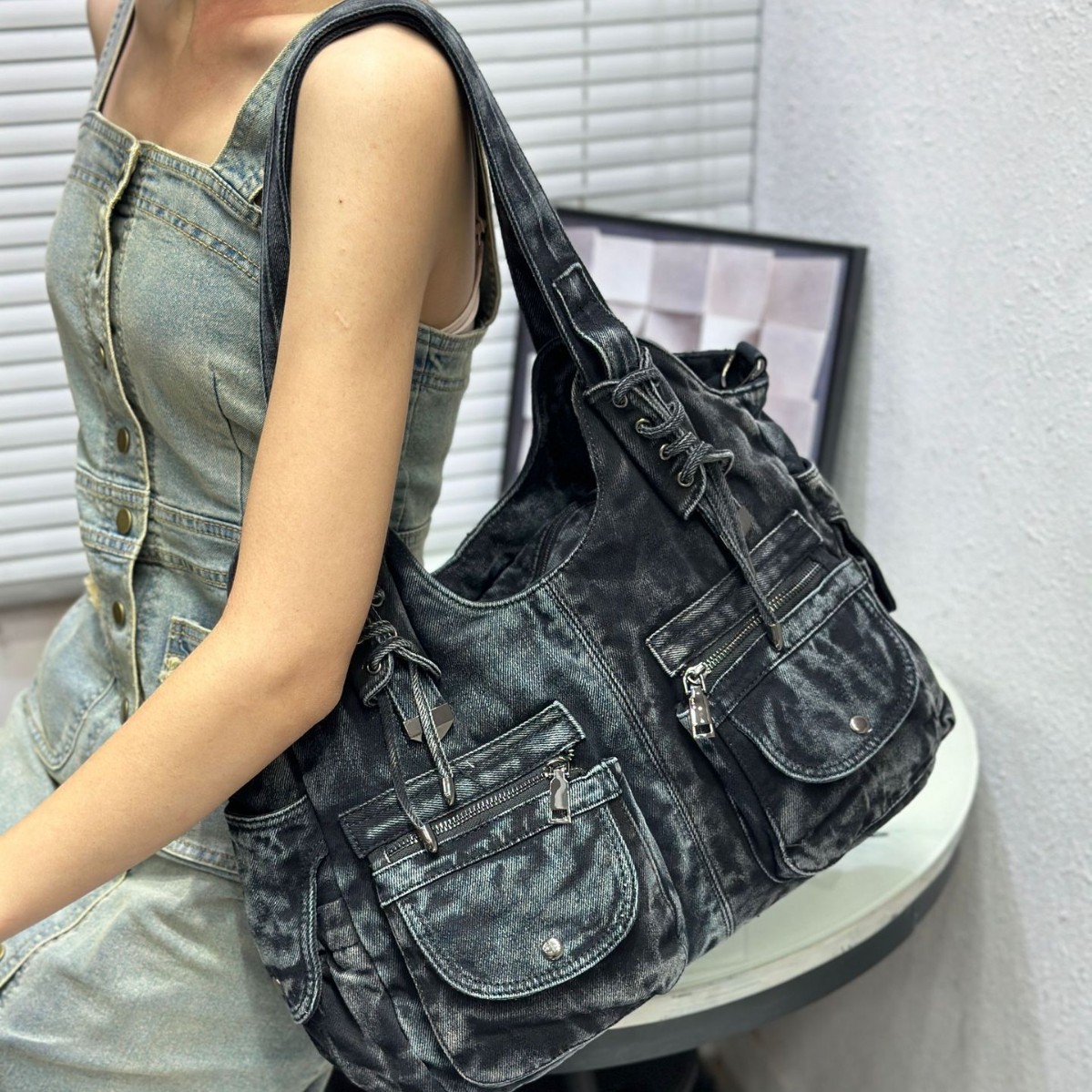 レディース デニムバッグ Y2K ヴィンテージ ブルー ジー - Accordion Wallet Zip のレビューと価格